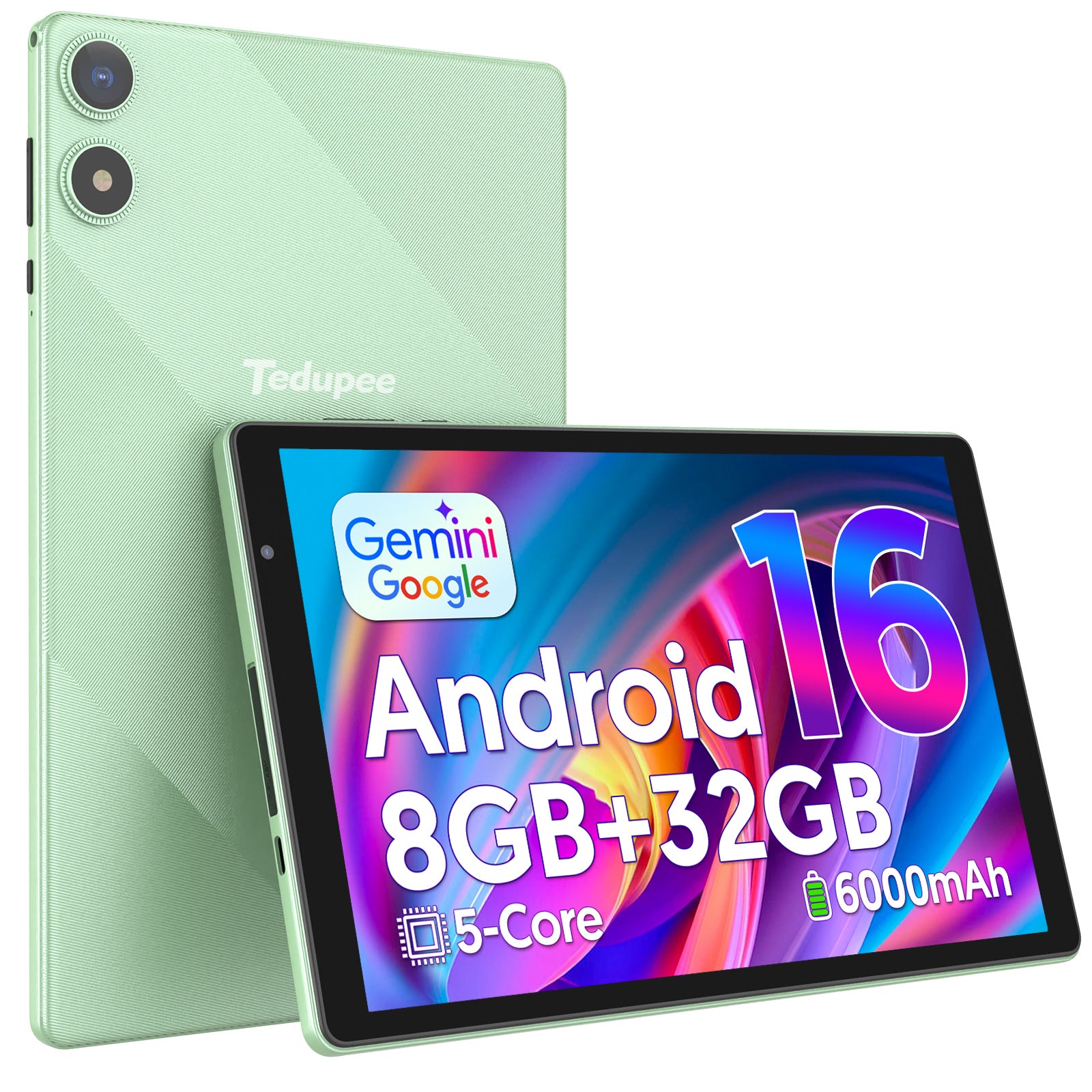 Tedupee Android 15 Tablet, 10.1 inch, Five-core CPU, RAM 3GB, ROM 32GB (Up to 1TB), 800x1280 IPS, 5G WiFi 6, 2MP+2MP, 6000mAh-Gray