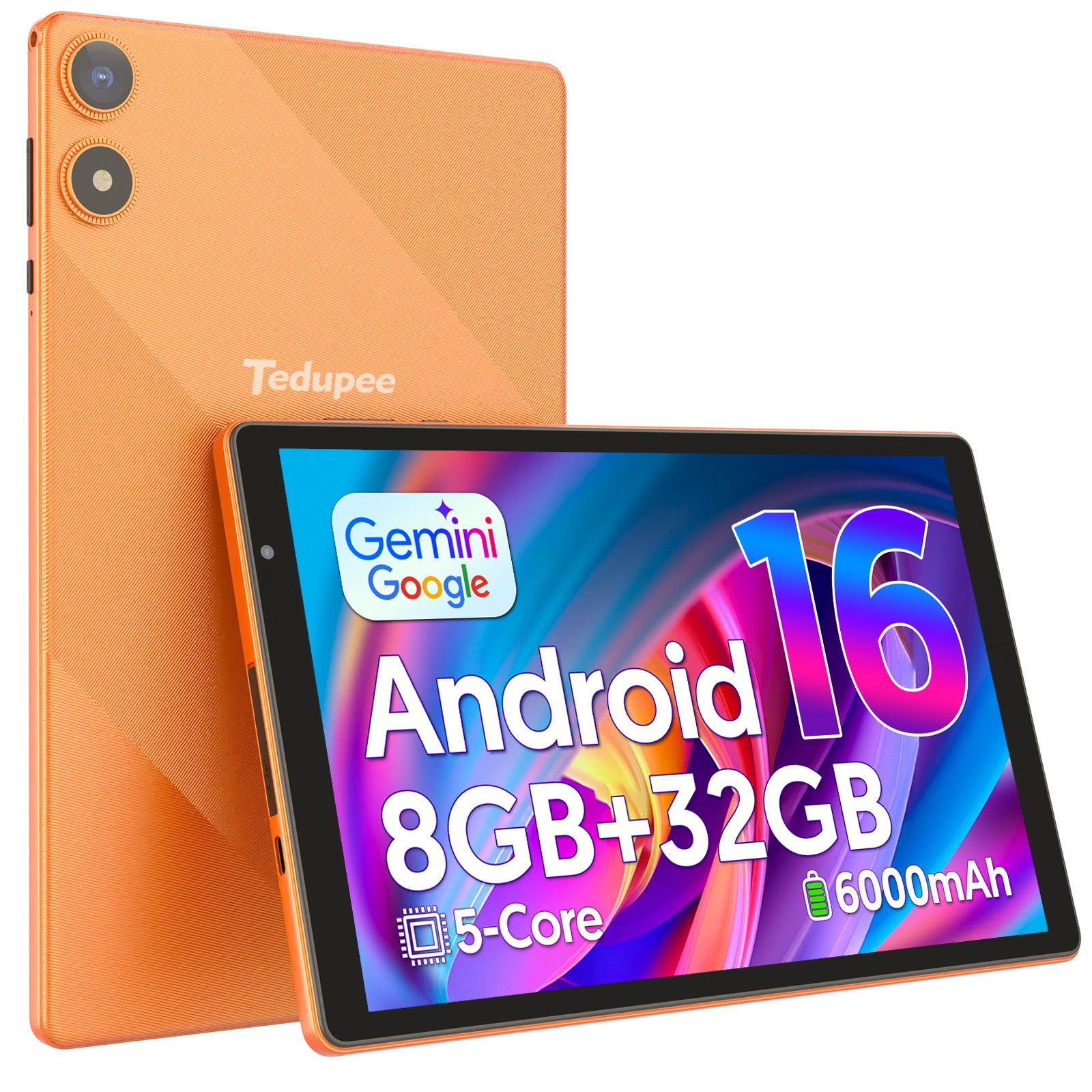 Tedupee Android 15 Tablet, 10.1 inch, Five-core CPU, RAM 3GB, ROM 32GB (Up to 1TB), 800x1280 IPS, 5G WiFi 6, 2MP+2MP, 6000mAh-Gray