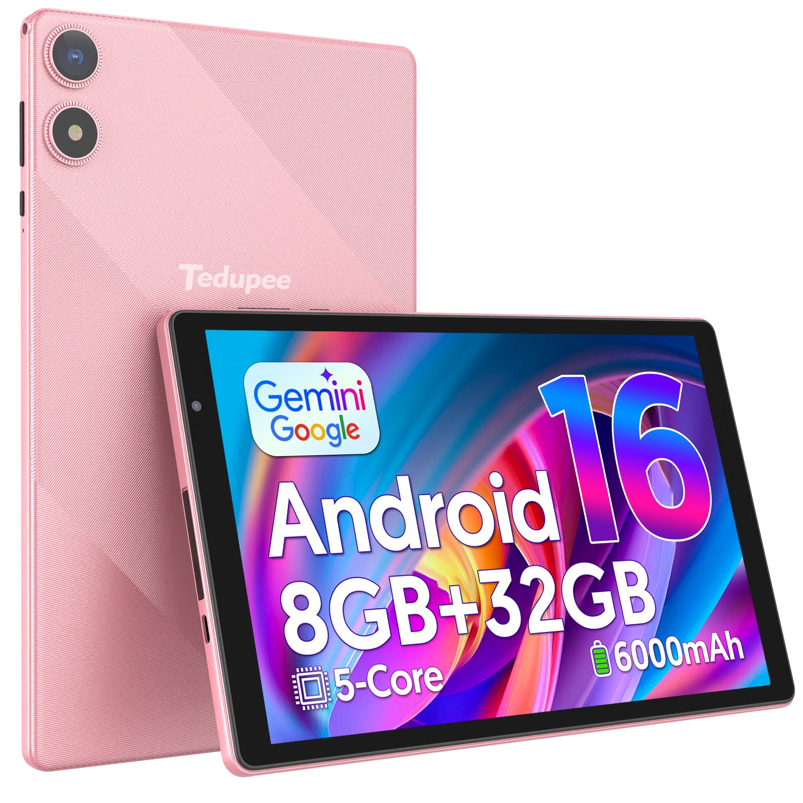Tedupee Android 15 Tablet, 10.1 inch, Five-core CPU, RAM 3GB, ROM 32GB (Up to 1TB), 800x1280 IPS, 5G WiFi 6, 2MP+2MP, 6000mAh-Gray