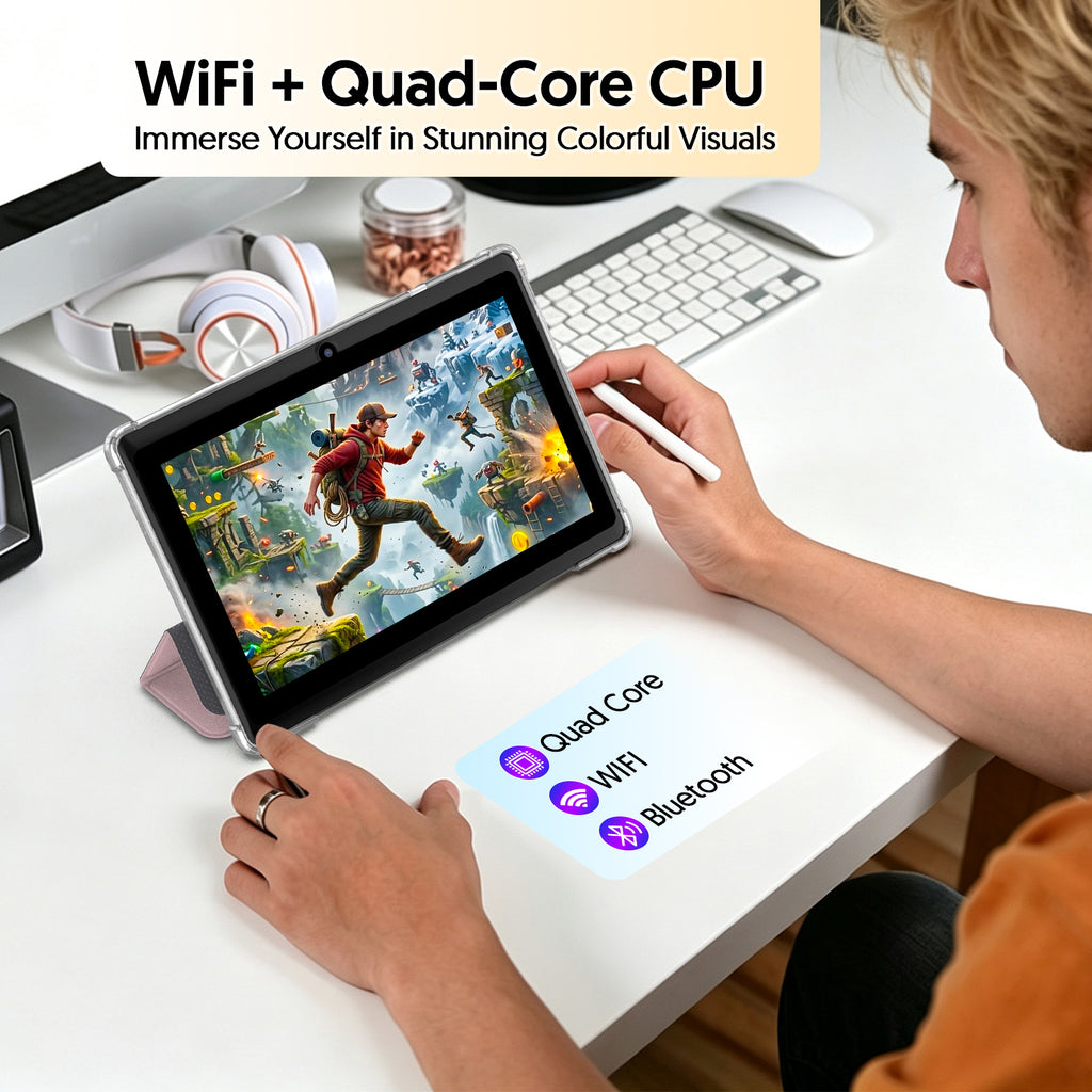Tedupee 7 inch Tablet, Android 13 Tablets Quad-Core, 4GB RAM+32GB ROM+1TB Expandable, 3500mAh, Dual Camera, with Case, Stand & Storage Bag