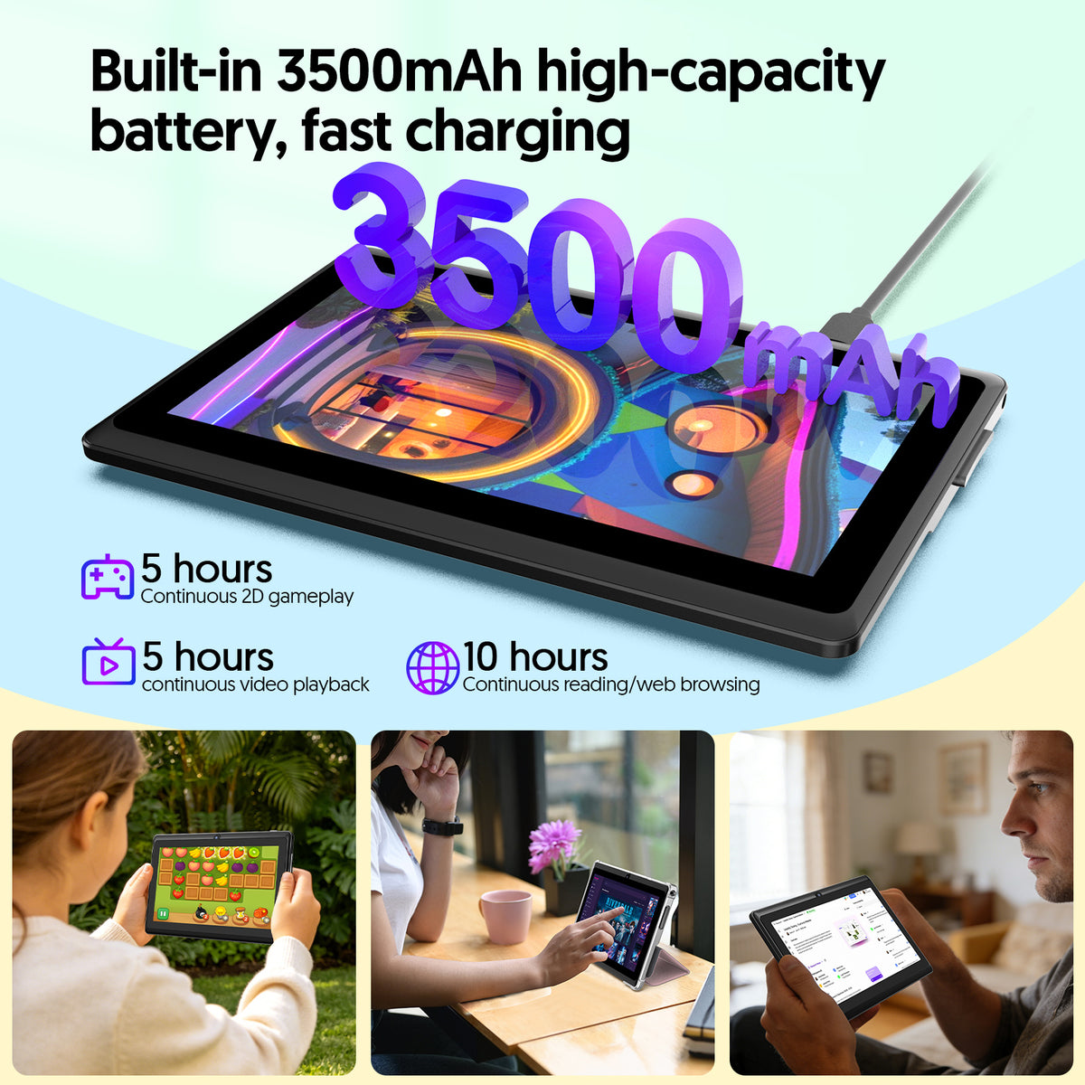 Tedupee 7 inch Tablet, Android 13 Tablets Quad-Core, 4GB RAM+32GB ROM+1TB Expandable, 3500mAh, Dual Camera, with Case, Stand & Storage Bag
