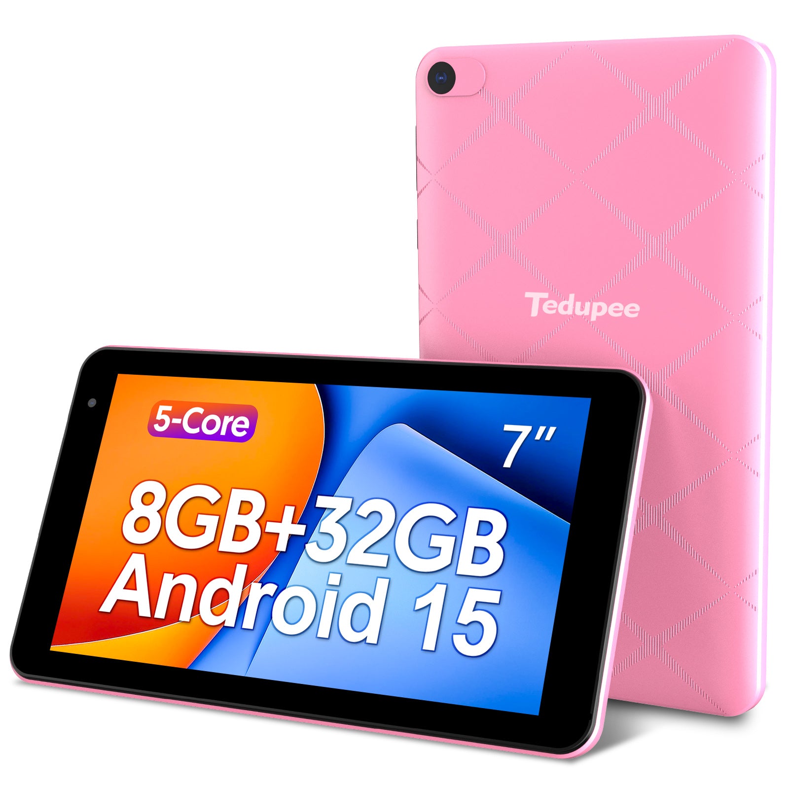 Tedupee Tablet 7 inch Android 15 Tablet, 8GB RAM 32GB ROM 1TB Expandable,Penta-core Processor Tablet PC，Wi-Fi 6, 5G dual-band，3000mAh Battery, Dual Camera, Educational, Games