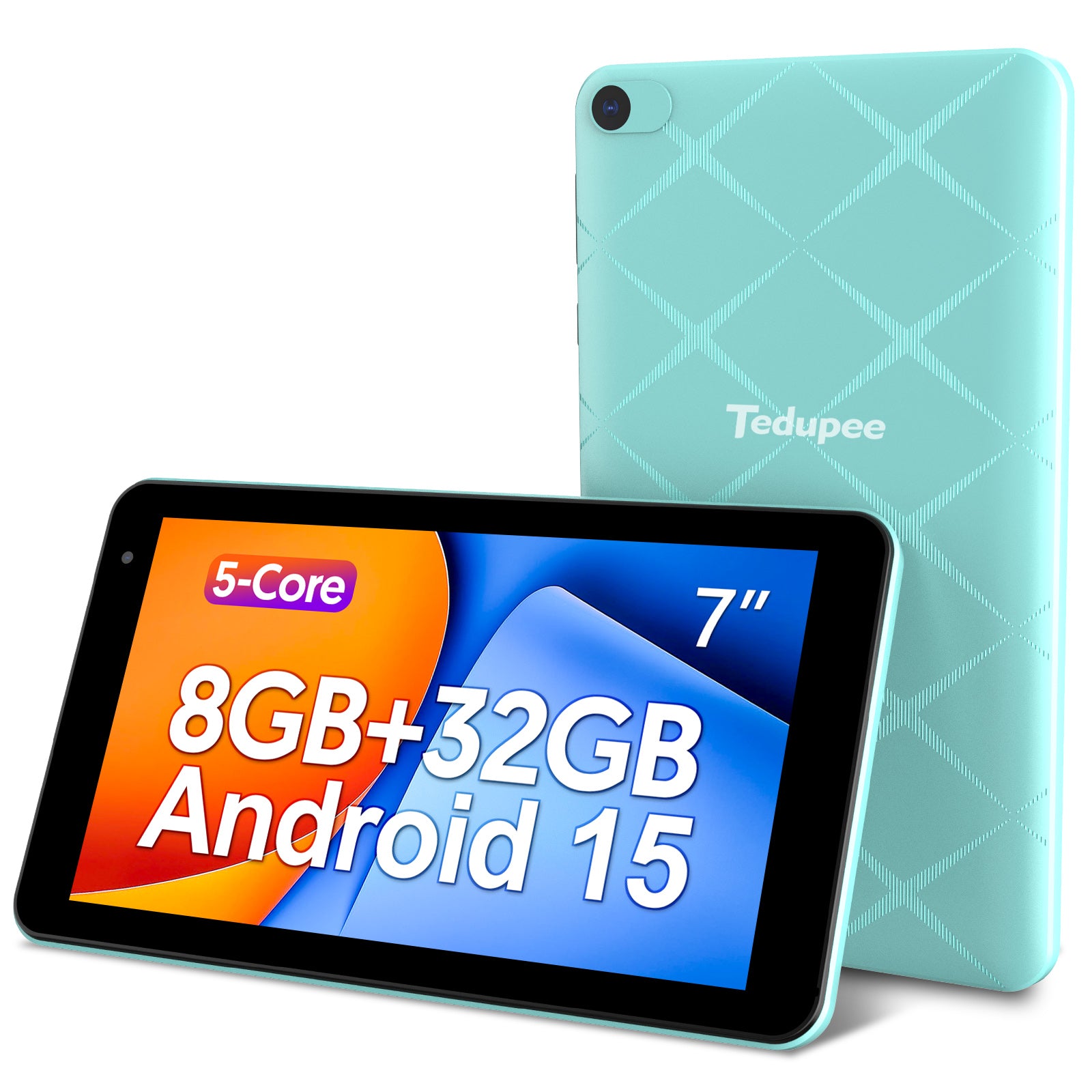 Tedupee Tablet 7 inch Android 15 Tablet, 8GB RAM 32GB ROM 1TB Expandable,Penta-core Processor Tablet PC，Wi-Fi 6, 5G dual-band，3000mAh Battery, Dual Camera, Educational, Games