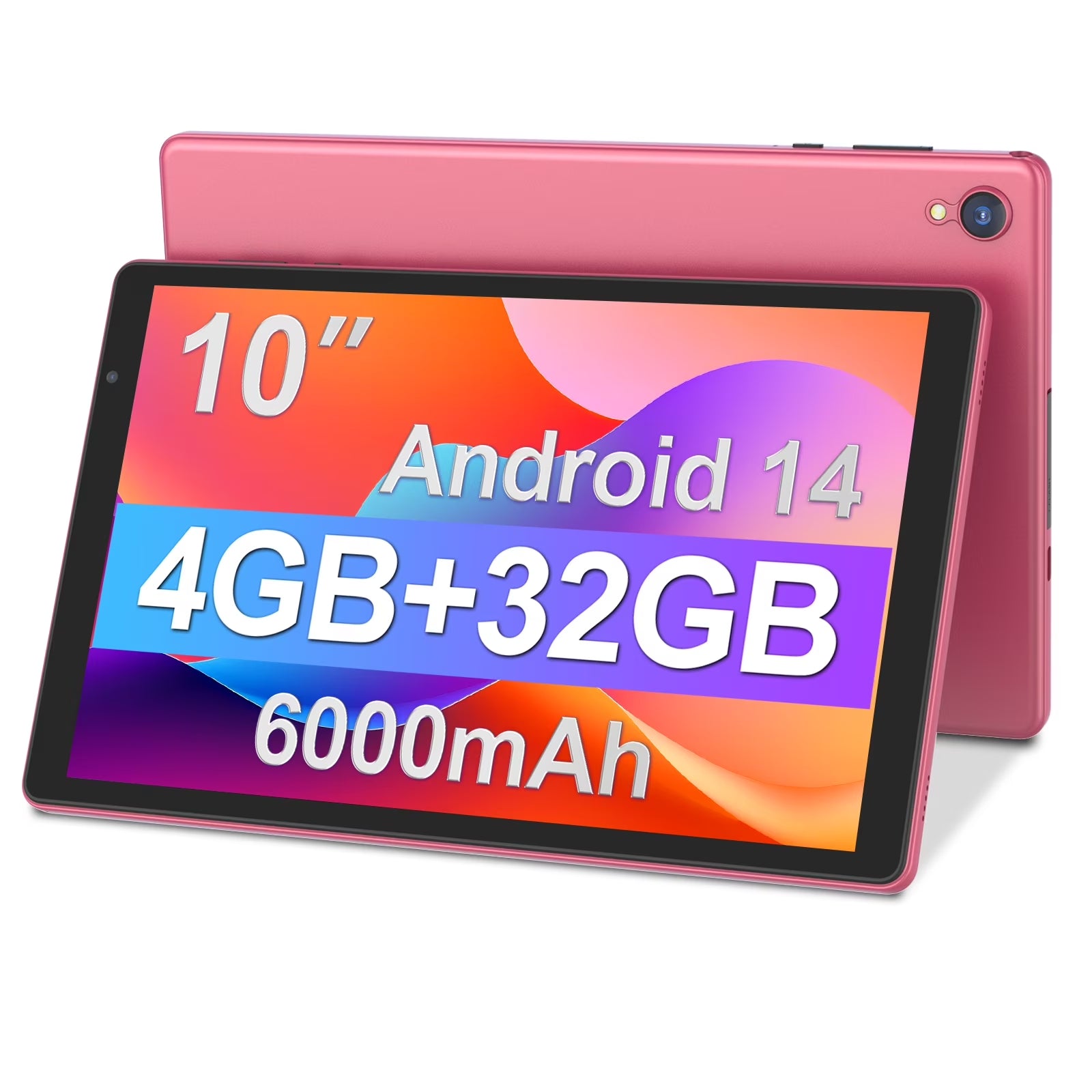 Tedupee Android Tablet, 10 inch Android 14 Tablet, Quad-core CPU, RAM 4GB（2G+2G）, ROM 32GB (Up to 1TB), 800x1280 IPS, WiFi 6, 2MP+2MP, 6000mAh