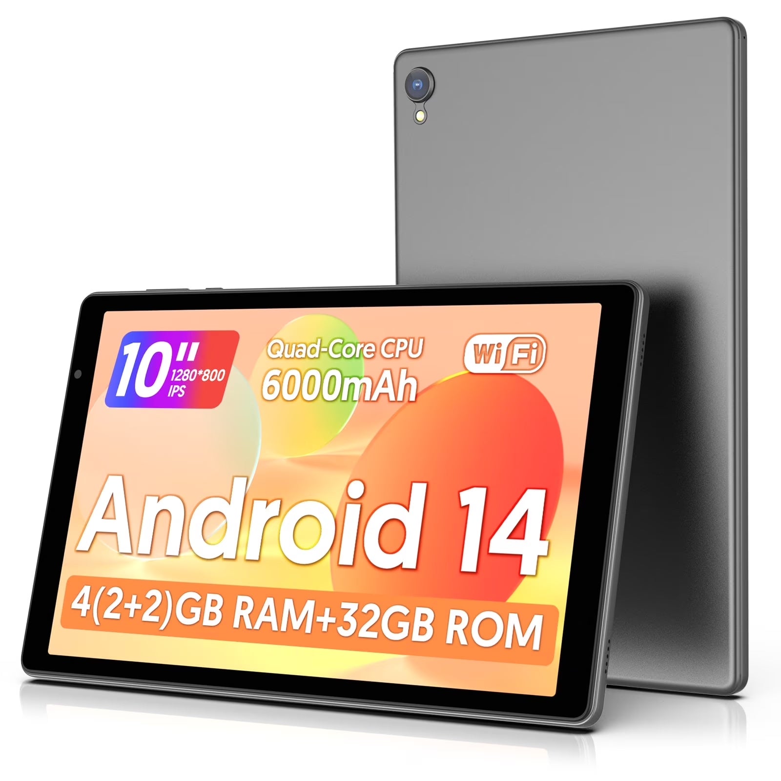 Tedupee 10 inch Android 14 Tablet，Android Tablets Quad Core Processor,4GB+32GB+1TB Expandable Tablet Computer,1280*800 IPS Screen,6000mAh Battery,WiFi