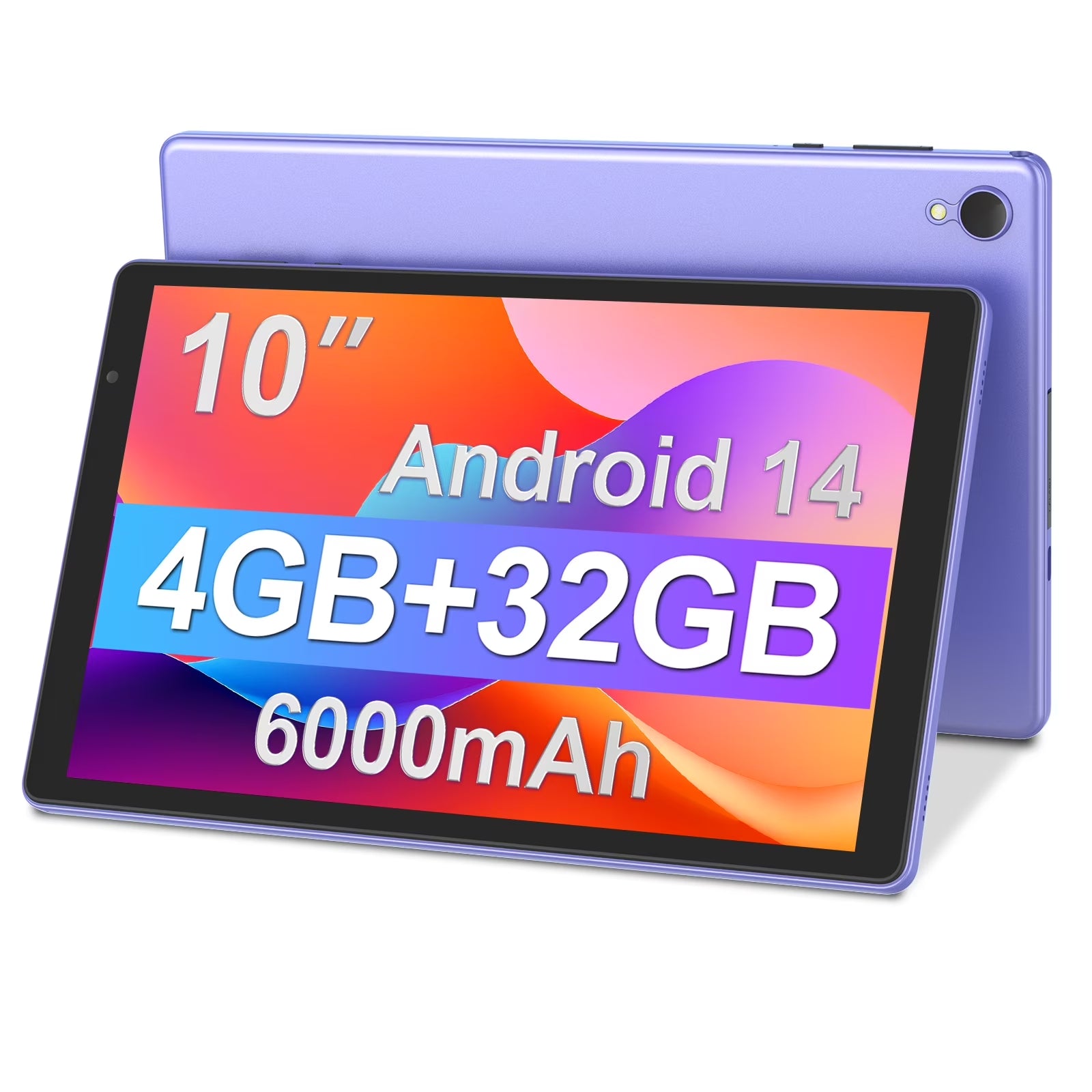 Tedupee Android Tablet, 10 inch Android 14 Tablet, Quad-core CPU, RAM 4GB（2G+2G）, ROM 32GB (Up to 1TB), 800x1280 IPS, WiFi 6, 2MP+2MP, 6000mAh