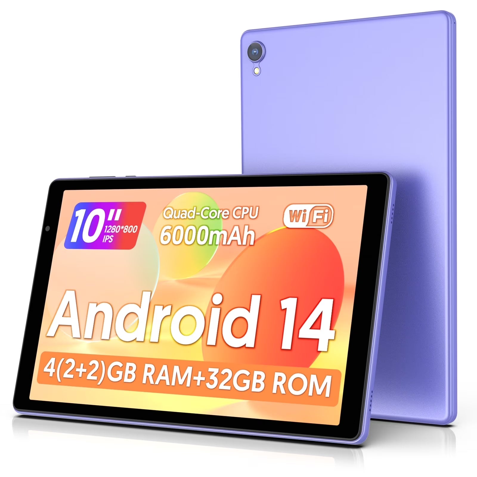 Tedupee 10 inch Android 14 Tablet，Android Tablets Quad Core Processor,4GB+32GB+1TB Expandable Tablet Computer,1280*800 IPS Screen,6000mAh Battery,WiFi