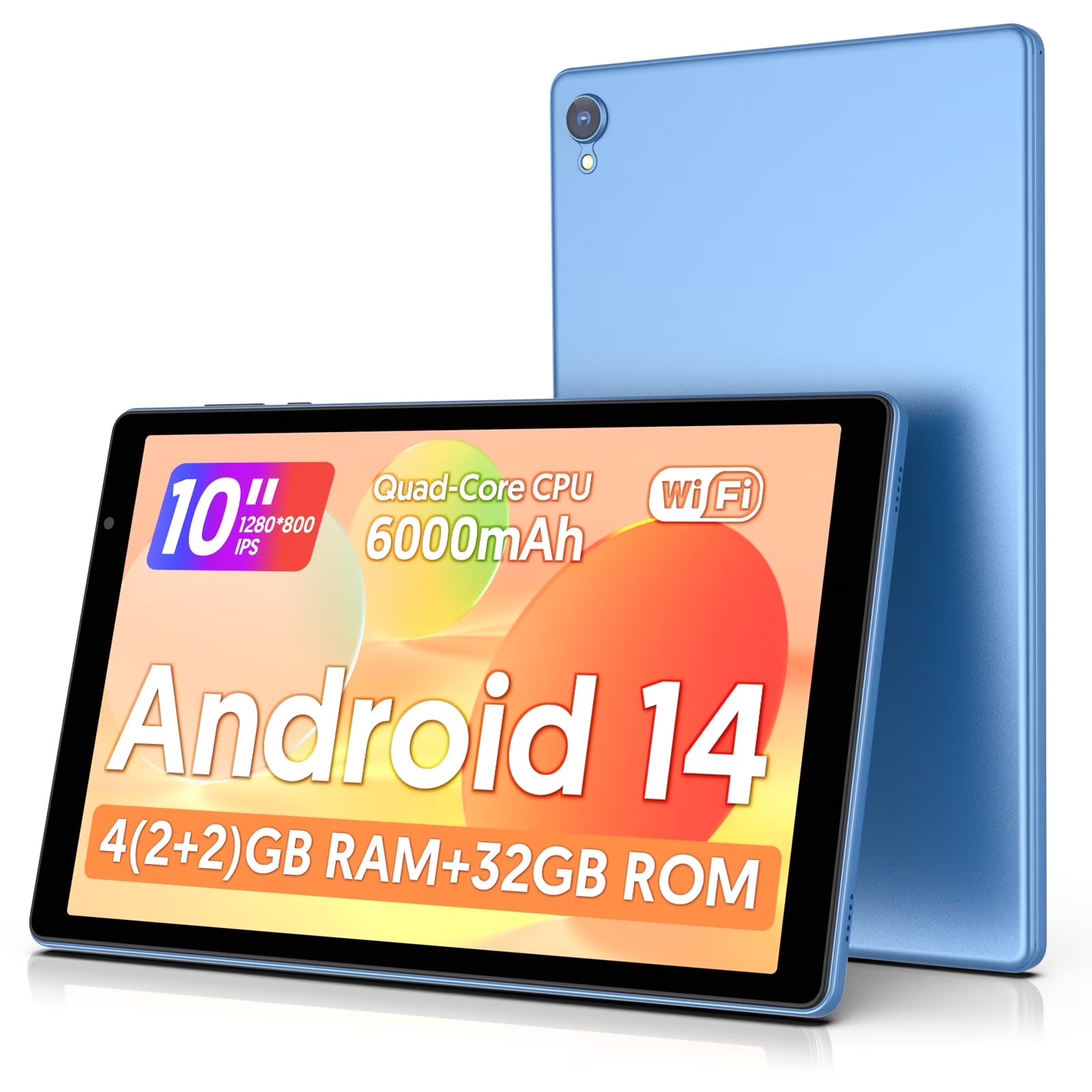 Tedupee 10 inch Android 14 Tablet，Android Tablets Quad Core Processor,4GB+32GB+1TB Expandable Tablet Computer,1280*800 IPS Screen,6000mAh Battery,WiFi