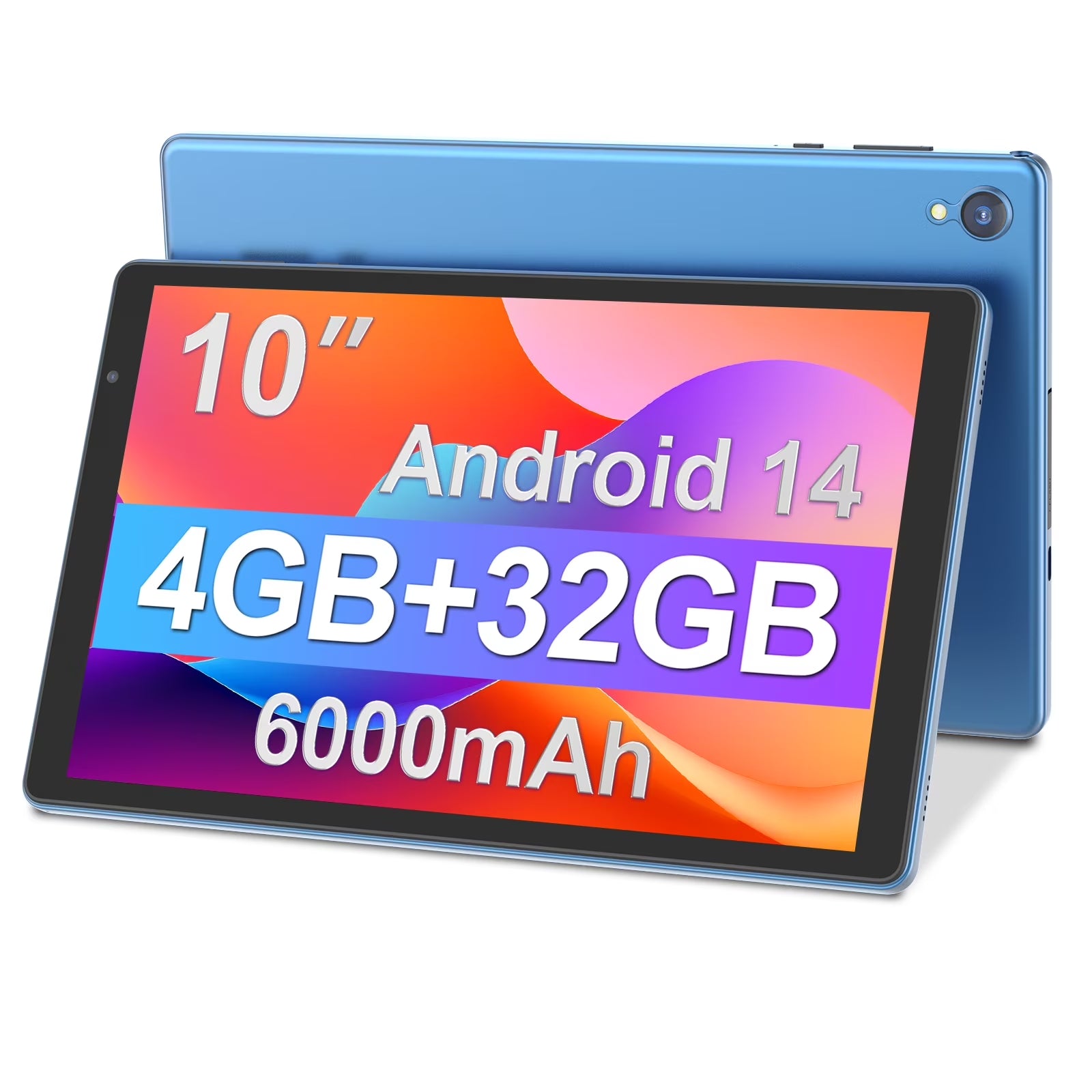 Tedupee Android Tablet, 10 inch Android 14 Tablet, Quad-core CPU, RAM 4GB（2G+2G）, ROM 32GB (Up to 1TB), 800x1280 IPS, WiFi 6, 2MP+2MP, 6000mAh