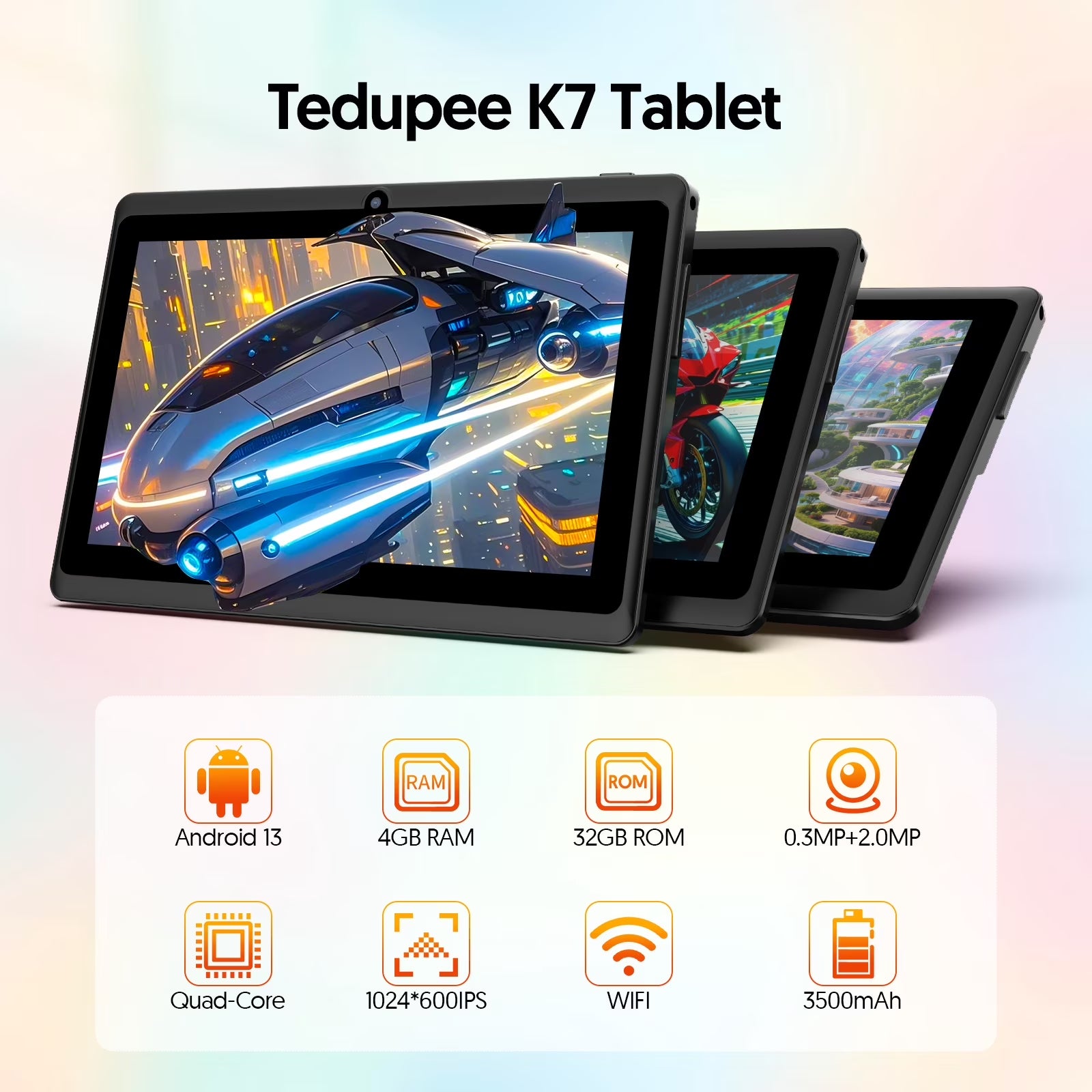 Tedupee 7 inch Tablet, Android 13 Tablet with Case, Quad Core Tablet,1024 x 600 IPS Touch Screen,4GB RAM 32GB ROM 1TB Expandable,Dual Camera, 3500Mah