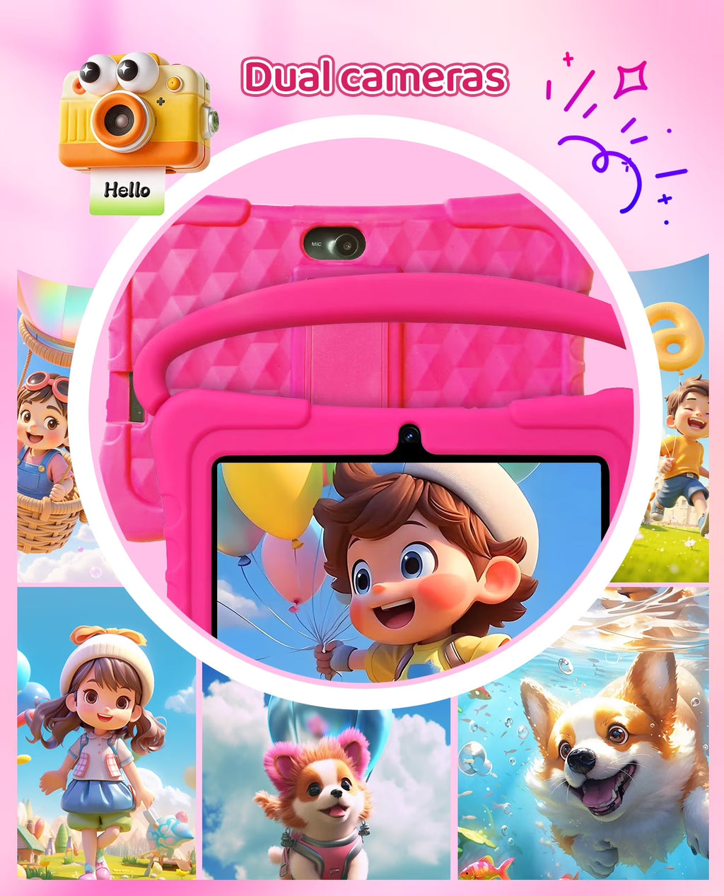 Tedupee Kids Tablet, Android 13 Kids Tablet, Quad Core Processor, 4GB(2G+2G)RAM+32GB ROM Storage, 1024 x 600 Touch Screen, WiFi, Bluetooth