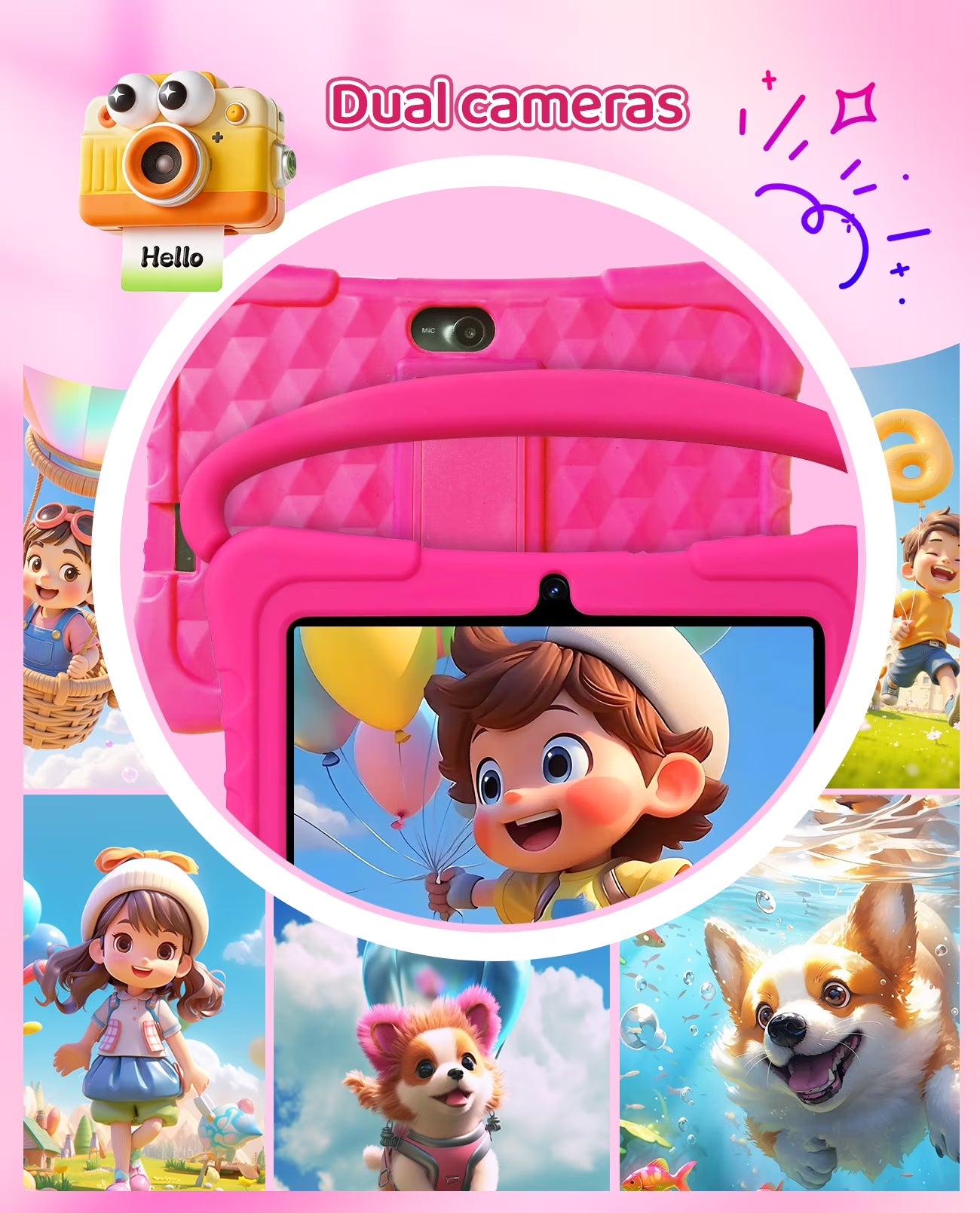 Tedupee Kids Tablet, Android 13 Kids Tablet, Quad Core Processor, 4GB(2G+2G)RAM+32GB ROM Storage, 1024 x 600 Touch Screen, WiFi, Bluetooth