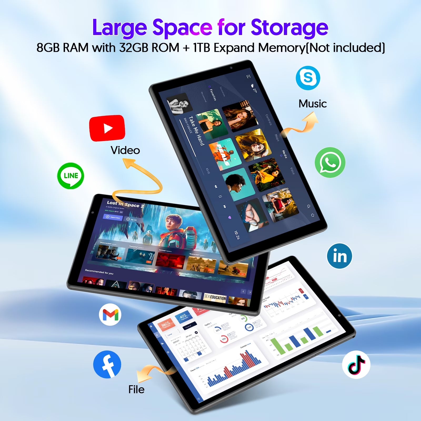 Tedupee Android 15 Tablet, 10.1 inch, Five-core CPU, RAM 3GB, ROM 32GB (Up to 1TB), 800x1280 IPS, 5G WiFi 6, 2MP+2MP, 6000mAh-Gray