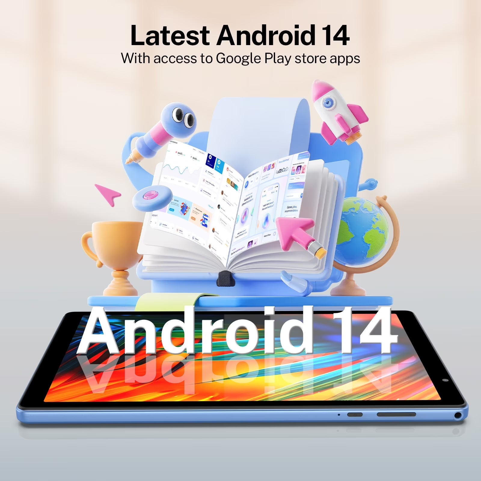 Tedupee 10 inch Android 14 Tablet，Android Tablets Quad Core Processor,4GB+32GB+1TB Expandable Tablet Computer,1280*800 IPS Screen,6000mAh Battery,WiFi