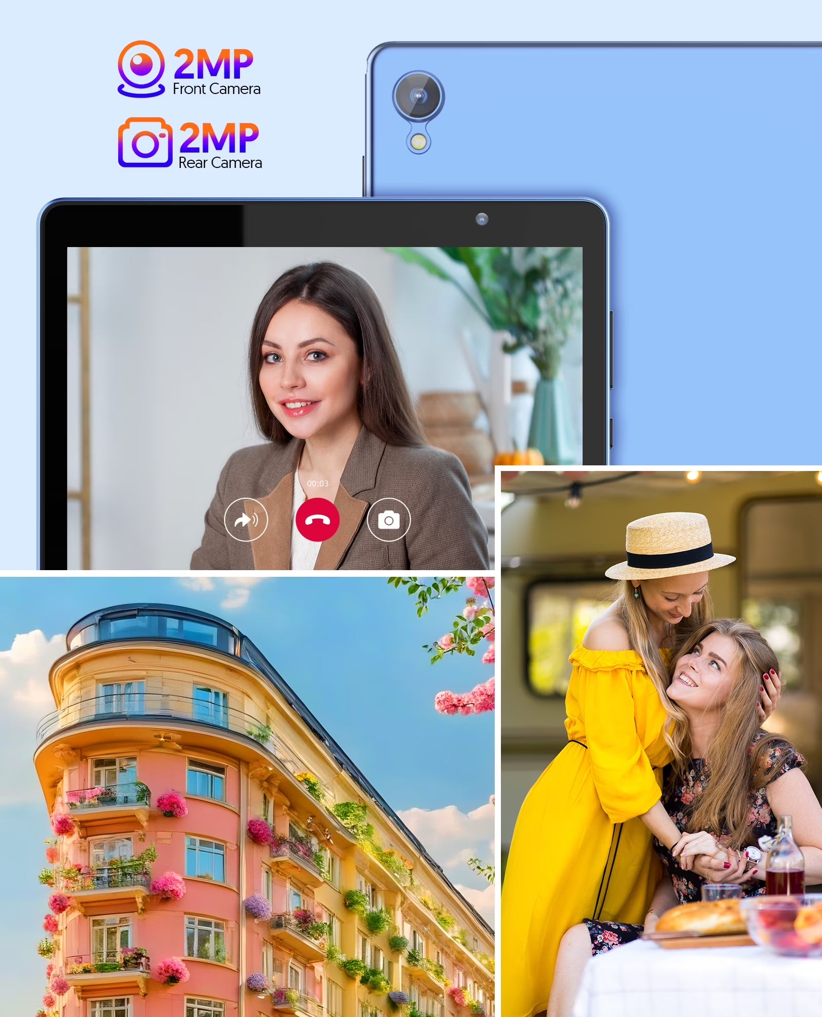 Tedupee Android Tablet, 10 inch Android 14 Tablet, Quad-core CPU, RAM 4GB（2G+2G）, ROM 32GB (Up to 1TB), 800x1280 IPS, WiFi 6, 2MP+2MP, 6000mAh