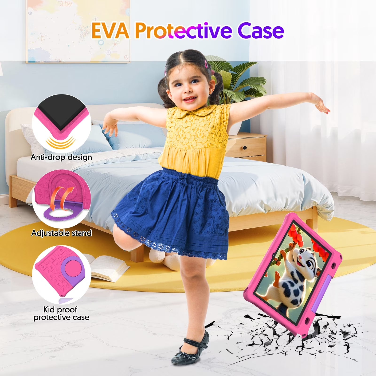 Tedupee 10inch Kids Tablet Android 15,1280x800 HD Ips Display Tablet with Eva Case,12GB (3g+9g) RAM+64GB Rom,Quad-Core, Wi-Fi6,6000mAh,Parental Control App Google Certified