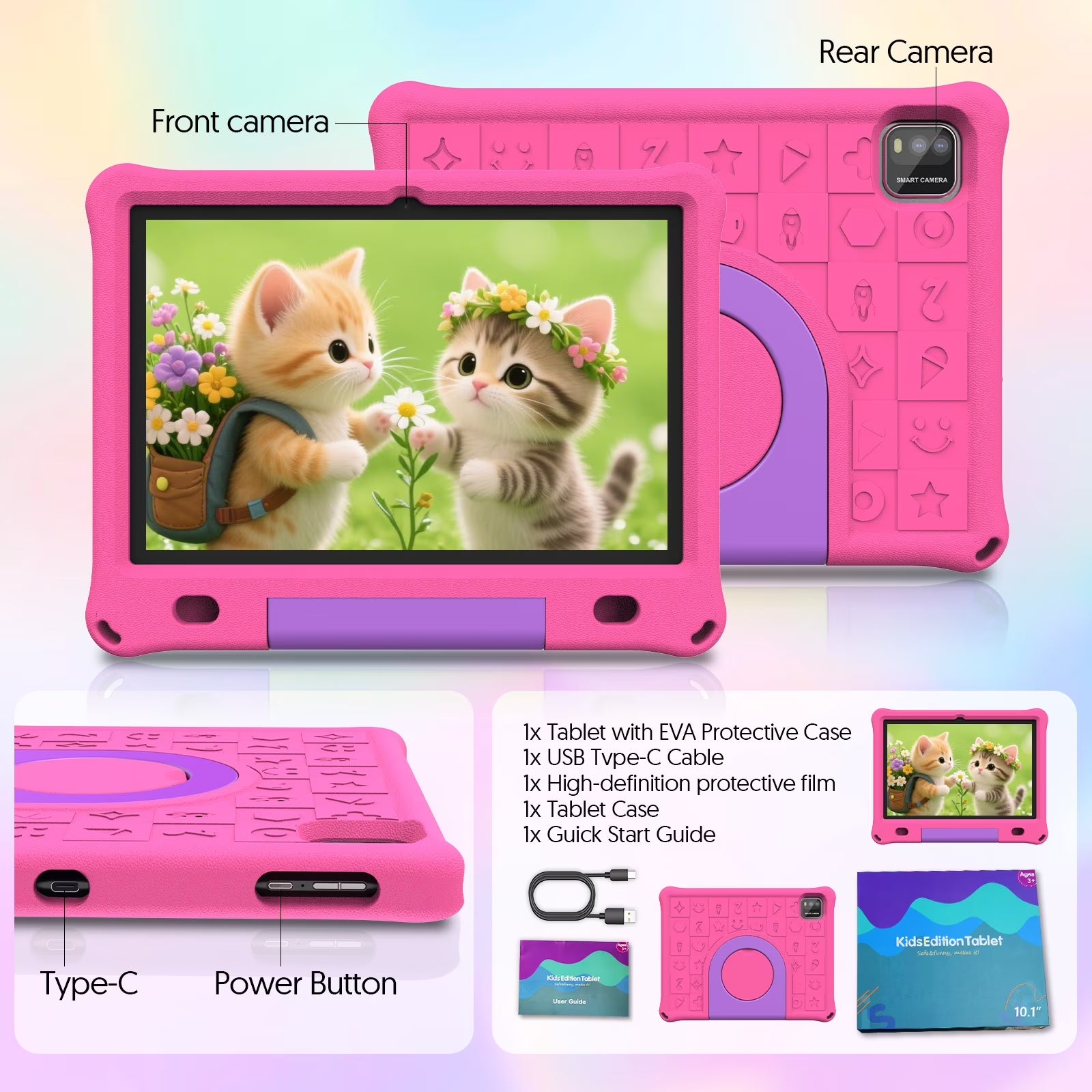 Tedupee 10inch Kids Tablet Android 15,1280x800 HD Ips Display Tablet with Eva Case,12GB (3g+9g) RAM+64GB Rom,Quad-Core, Wi-Fi6,6000mAh,Parental Control App Google Certified
