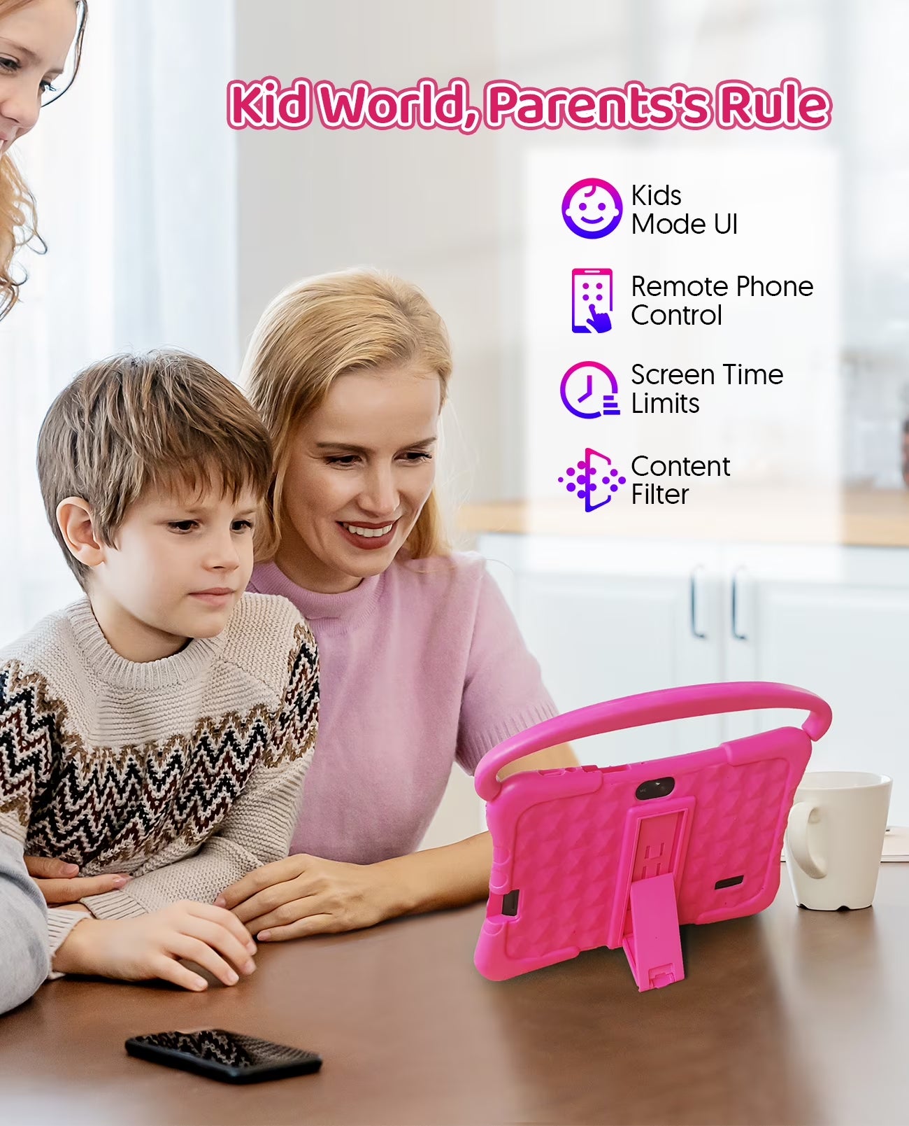 Tedupee Kids Tablet, Android 13 Kids Tablet, Quad Core Processor, 4GB(2G+2G)RAM+32GB ROM Storage, 1024 x 600 Touch Screen, WiFi, Bluetooth
