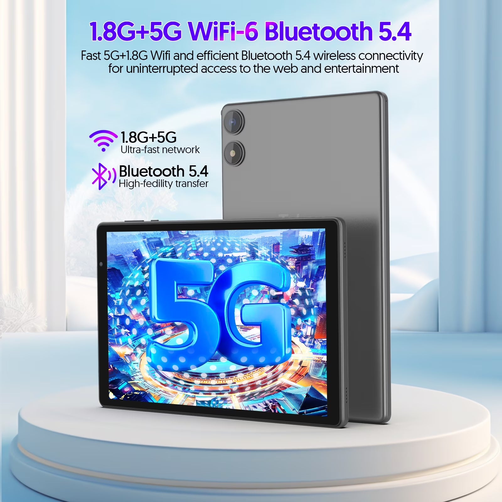 Tedupee Android 15 Tablet, 10.1 inch, Five-core CPU, RAM 3GB, ROM 32GB (Up to 1TB), 800x1280 IPS, 5G WiFi 6, 2MP+2MP, 6000mAh-Gray