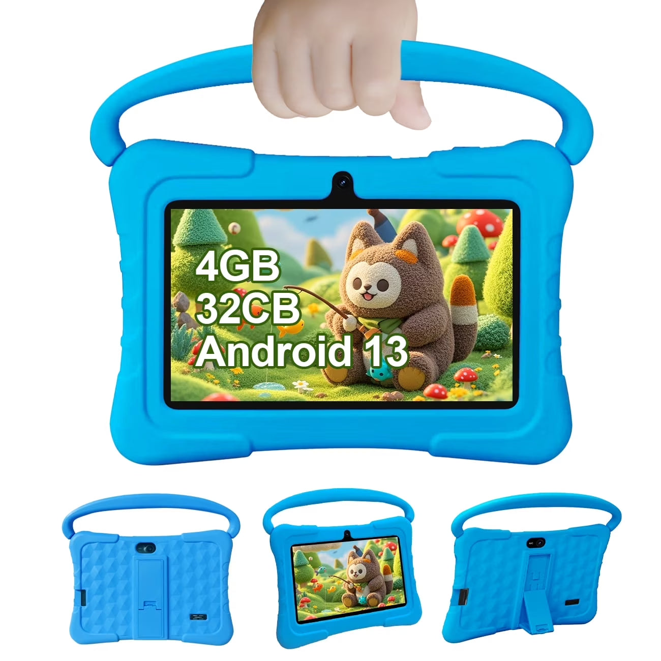 Tedupee Kids Tablet, Android 13 Kids Tablet, Quad Core Processor, 4GB(2G+2G)RAM+32GB ROM Storage, 1024 x 600 Touch Screen, WiFi, Bluetooth