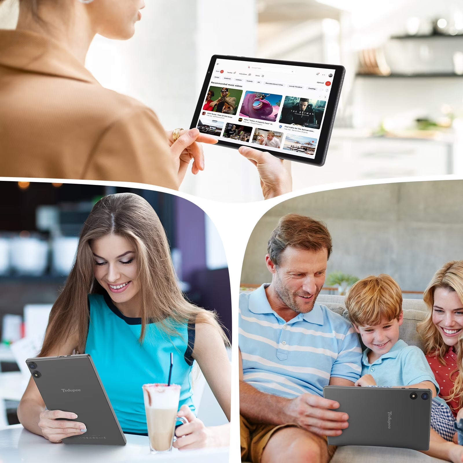 Tedupee Android 15 Tablet, 10.1 inch, Five-core CPU, RAM 3GB, ROM 32GB (Up to 1TB), 800x1280 IPS, 5G WiFi 6, 2MP+2MP, 6000mAh-Gray