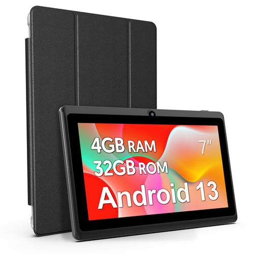 Tedupee 7 inch Tablet, Android 13 Tablet with Case, Quad Core Tablet,1024 x 600 IPS Touch Screen,4GB RAM 32GB ROM 1TB Expandable,Dual Camera, 3500Mah